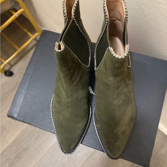 Coach Olive Green Suede Ankle Boots with Studded Trim - Picture 1 of 4